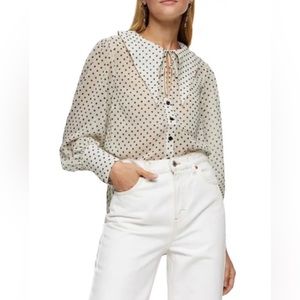 Topshop Blouse NWT Off White/Black dots with Statement Collar. Size 4